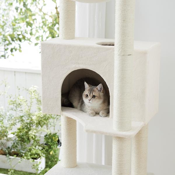 ゆったりハンモックスリムタワー（高さ155cm　据え置き型　スリム　ハウス） 隠れられる大部屋付き。静かにこもりたい気分の時も、安心してくつろげる空間です。