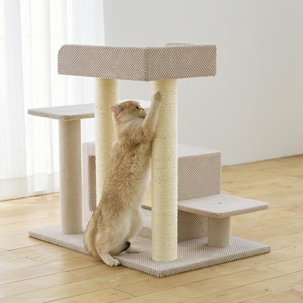 シニア猫にやさしいローステップタワー（高さ72cm 据え置き型 シニア猫 子猫） アイボリー