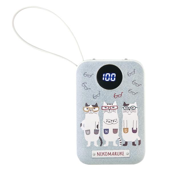 大容量１００００ｍＡｈモバイルバッテリー ネコまるけ柄