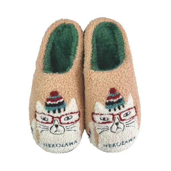 相良刺しゅう ルームシューズ ネコザワさん柄ベージュ