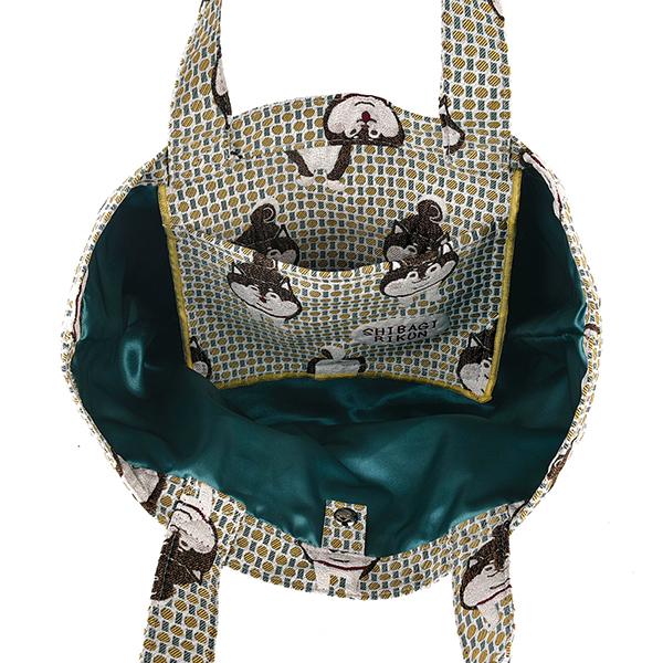 ゴブラン織り 柴尻君柄 ミニバッグ マスタード / お弁当を入れたり、お散歩にちょうどいいサイズ。内ポケット付き