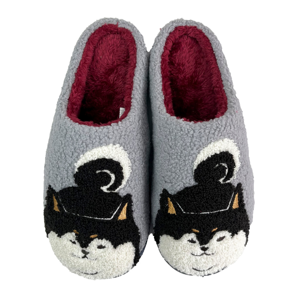 相良刺しゅうルームシューズ　柴尻君柄 グレー