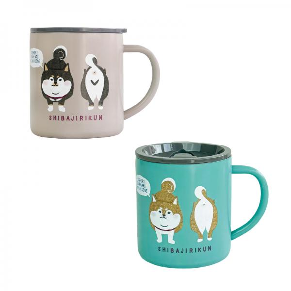 ステンレスマグカップ 柴尻君 左・ベージュ／右・ミント