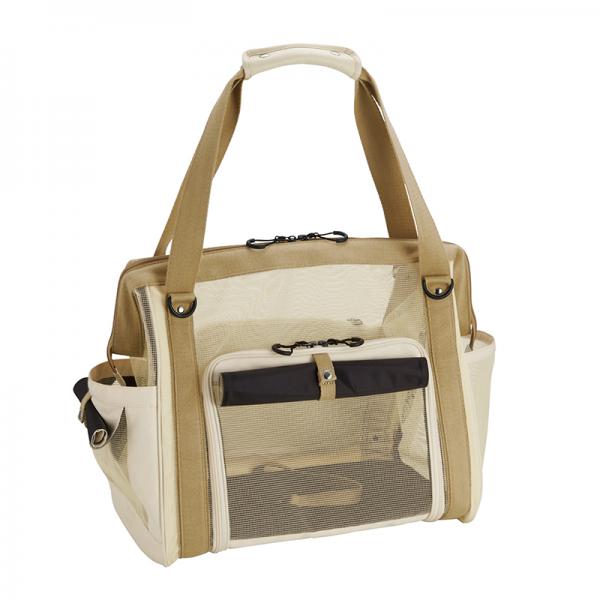 パカット　メッシュキャリーバッグ ベージュ／前面と左側面の目隠しカバーはロールアップしてマグネット留め。