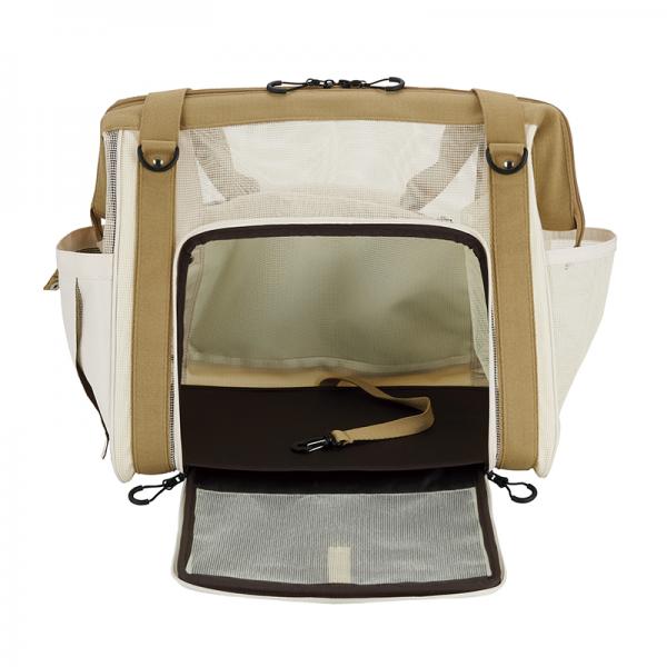 パカット　メッシュキャリーバッグ ベージュ／前面もオープンするので使い勝手◎。