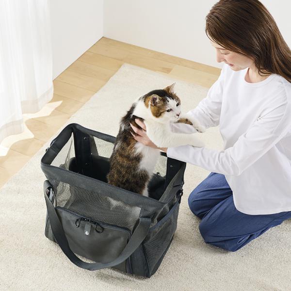 パカット　メッシュキャリーバッグ グレー／パカット大きく開く天面＆自立するから出し入れがカンタン！