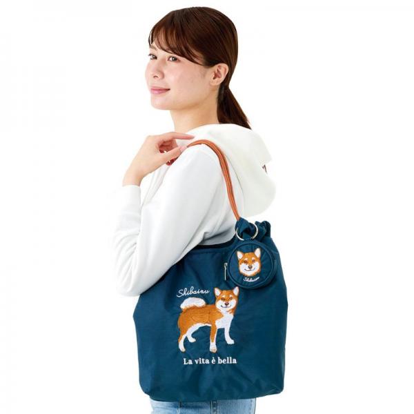 アニマル刺しゅうコードトート コードトート 柴犬 ※丸ポーチは別売りです。