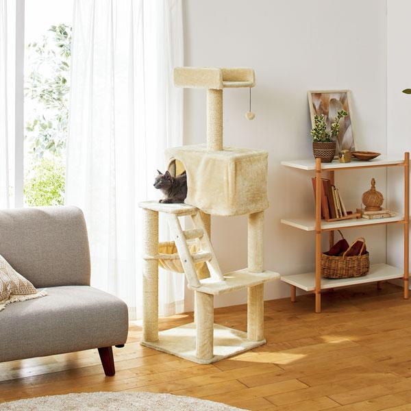 どこでもスリムキャットタワー（高さ147cm　据え置き型　スリム　ハウス） 