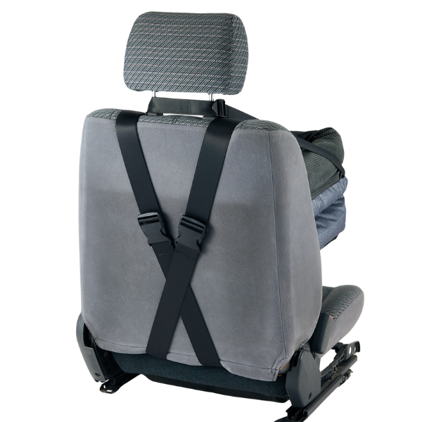 座ったまま景色が見えるドライブボックス（旧：ソファボックス） 3本のベルトで座席にしっかり固定できるから、ぐらつきません。
