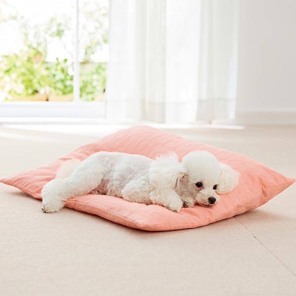 シニア犬の寝姿に寄り添うクッション 本体・ピンク<br>片方を高くすれば、フセ姿勢の支えに