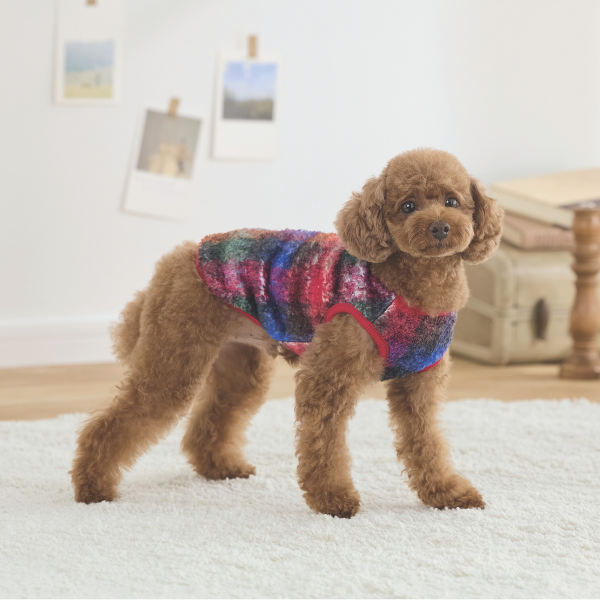 プリントボアベスト　チェック柄 レッド（バスト38のサイズを着用 /モデルサイズ：バスト38cm）