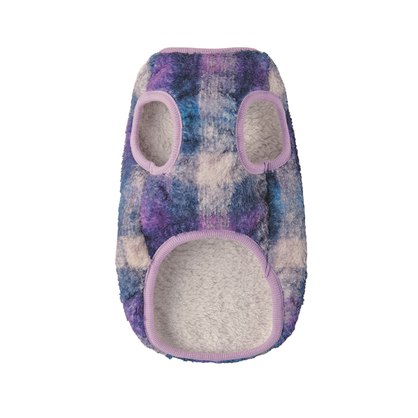 プリントボアベスト　チェック柄 パープル／かぶって着せるタイプ ※伸縮性あり