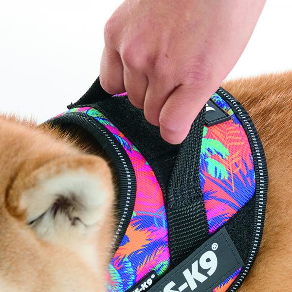 ユリウスＫ９　ＩＤＣパワーハーネス　限定柄 とっさの引き寄せに便利なハンドル付き。必要ない時は収納OK。