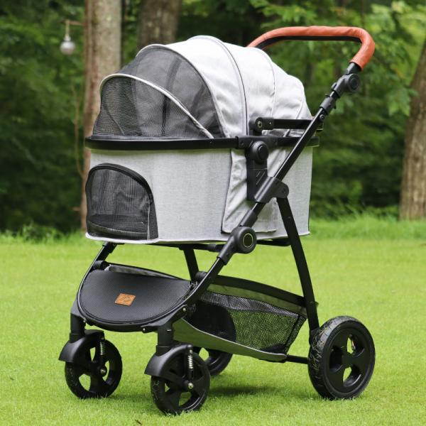 ハクサン ファーストストローラーMINI（ジェルタイヤ） ライトグレイｘブラウン