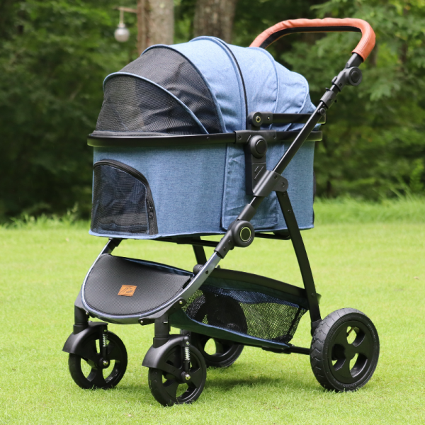 ハクサン ファーストストローラーMINI（ジェルタイヤ） デニムブルーｘブラウン