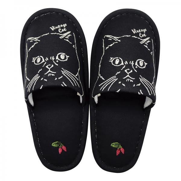 ヴィンテージキャット スリッパ ブラック