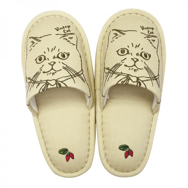ヴィンテージキャット スリッパ ベージュ
