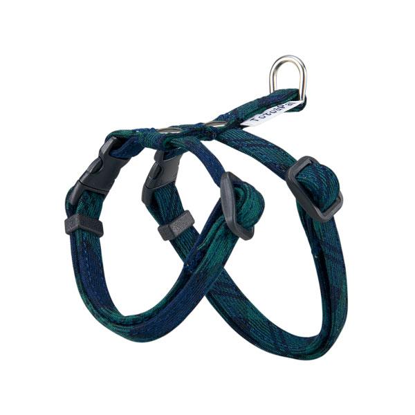 Toto＆Pal（トトパル）　ロイヤルタータン猫用ハーネス ネイビー／首とバストはサイズ調節可能でピッタリフィットするから抜けにくい。