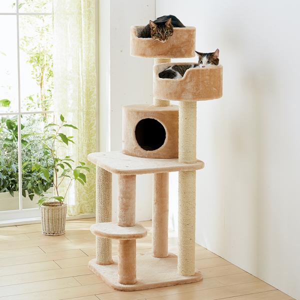キャットベーシックタワー(高さ126cm　据え置き型　スリム　ハウス　多頭飼い) 