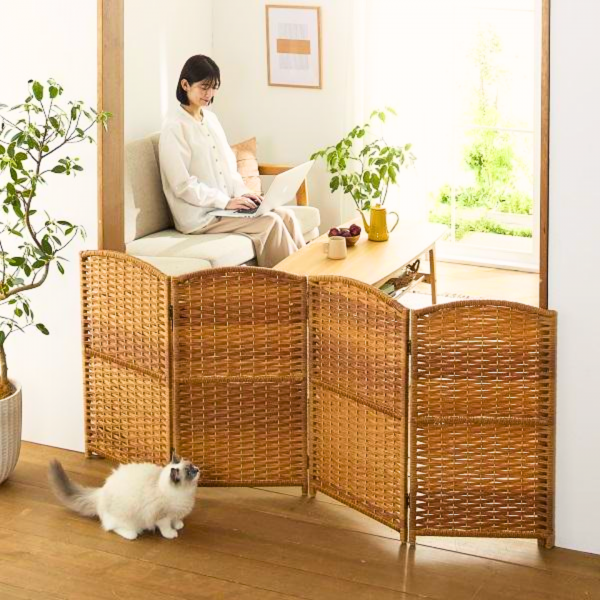 軽量ついたてゲート （ペットゲート 置くだけ） L・ライトブラウン