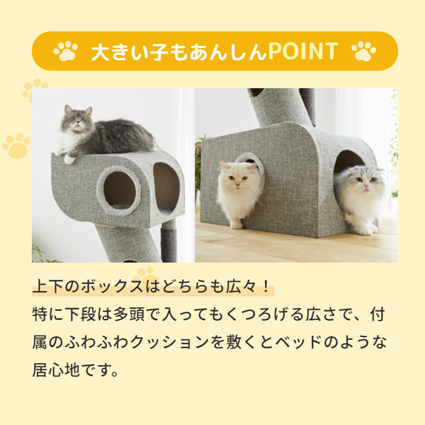 つながるトンネルタワー(高さ112cm　据え置き型　多頭飼い　大型猫) 大きい子もあんしんポイント！