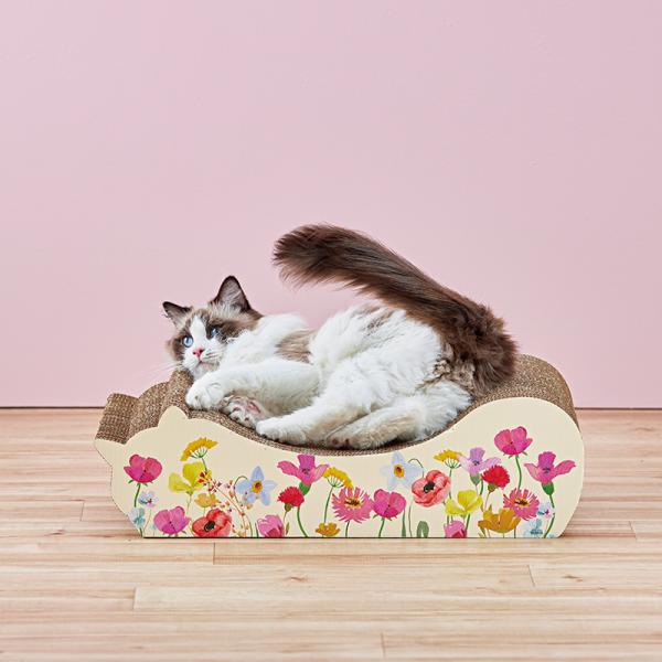 ごろん猫の爪とぎ　ナチュラル　季節限定柄 寝心地もいいにゃ〜（フラワー／表面）