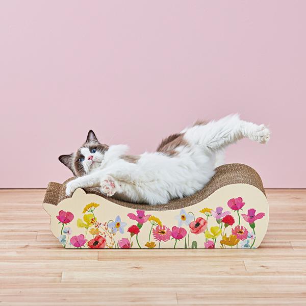 ごろん猫の爪とぎ　ナチュラル　季節限定柄 楽しすぎて！（フラワー／表面）