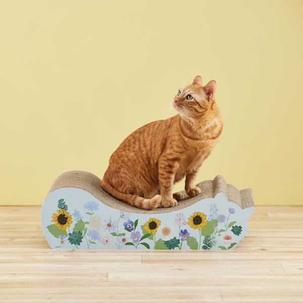 ごろん猫の爪とぎ　ナチュラル　季節限定柄 ブルー系で涼しげ。（フラワー／裏面）