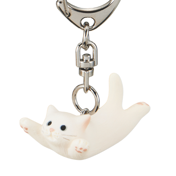 跳ぶにゃん　キーホルダー 白