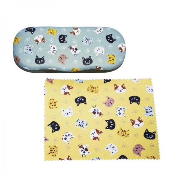 【募金付き】眼鏡ケース（クロス付き） ねこ・顔