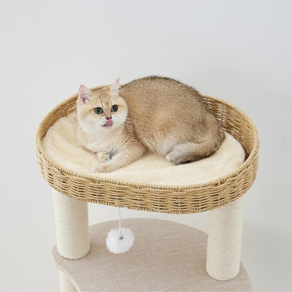 ラウンド型キャットタワー（高さ170cm　据え置き型　多頭飼い　大型猫） 51×36cmのゆったりベッド。取り外せるボアマット付き。