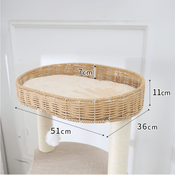 ラウンド型キャットタワー（高さ170cm　据え置き型　多頭飼い　大型猫） ベッドにはマット付きでくつろげる。