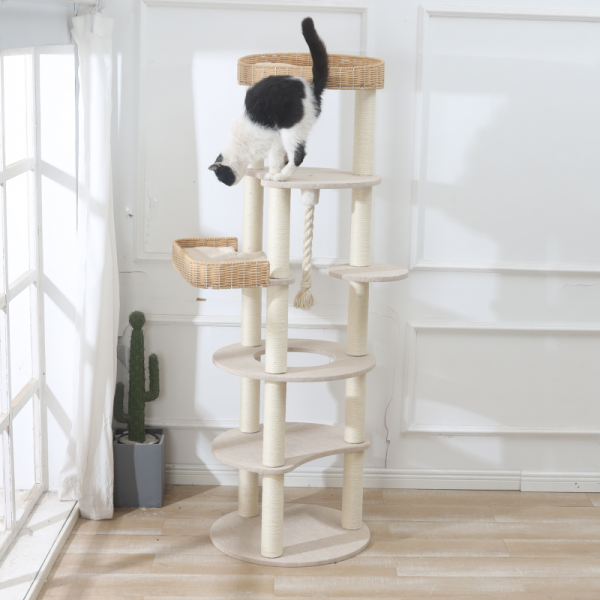 ラウンド型キャットタワー（高さ170cm　据え置き型　多頭飼い　大型猫） 