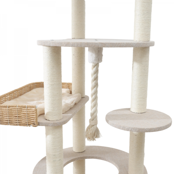 ラウンド型キャットタワー（高さ170cm　据え置き型　多頭飼い　大型猫） じゃれて遊べるロープ