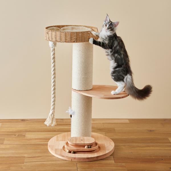 天然木キャットツリー（高さ94cm 据え置き型 天然木） 