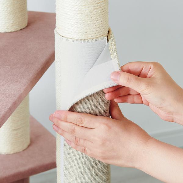 くるっと巻くだけ爪とぎカバー　キャットタワー用 ワンタッチテープをリニューアルし、取り付けやすく、ズレにくくなりました！