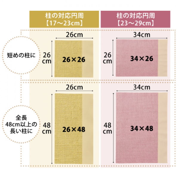 くるっと巻くだけ爪とぎカバー　キャットタワー用 サイズ一覧