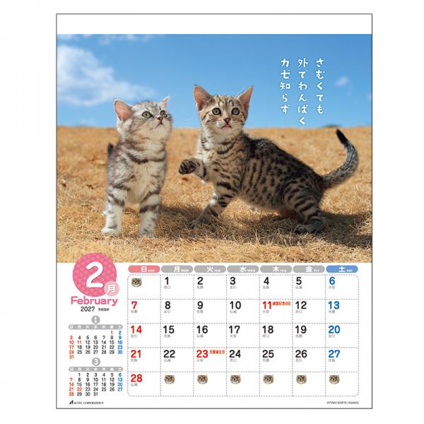 森田米雄 メッセージカレンダーＣＡＴ２０２７　壁掛け 中面･2月