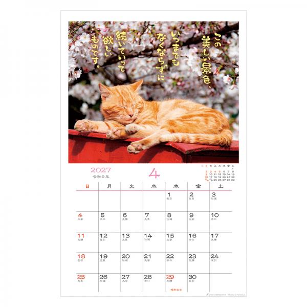 日なたぼっこ猫だよりカレンダー２０２７　壁掛け 中面･4月