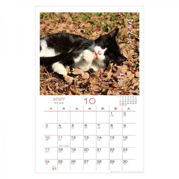 日なたぼっこ猫だよりカレンダー２０２７　壁掛け 中面･10月
