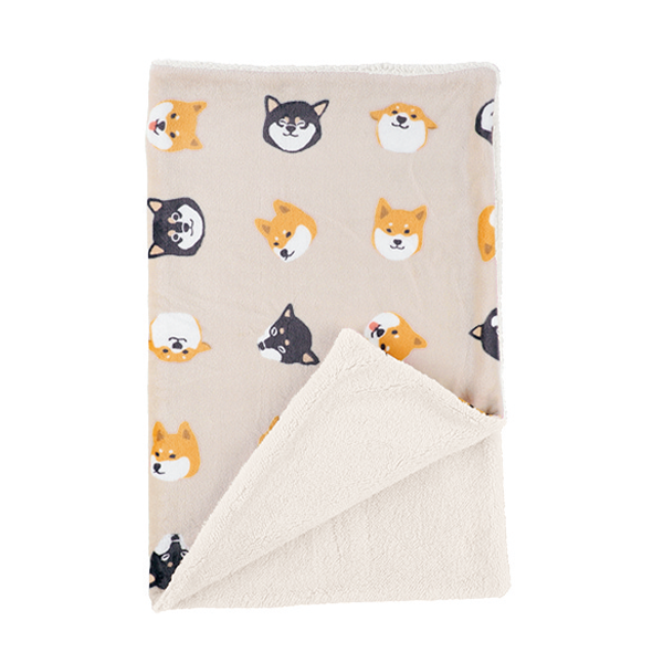 デジプリブランケット　犬 しばともフェイス ベージュ・裏面はボア素材
