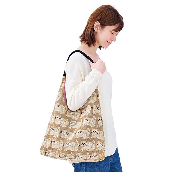 インドジャガード　ショルダートート　猫 ペルレベージュ