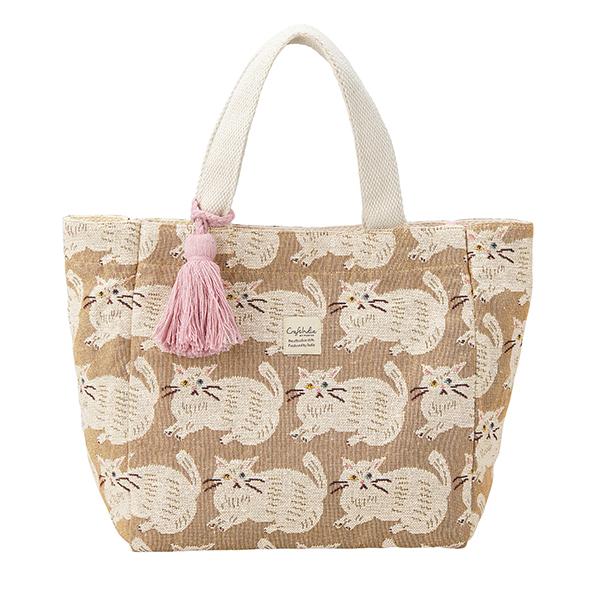 インドジャガード　バッグＭ　猫 ペルレベージュ