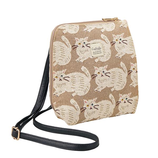 インドジャガード　ショルダーポシェット　猫 ペルレベージュ