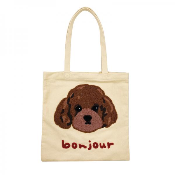 サガラ刺繍  マチなしトートバッグ プードル