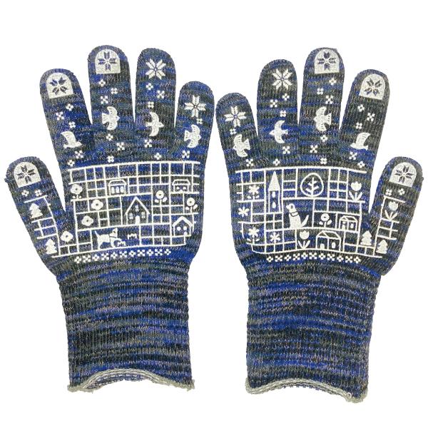 わんことの見守りがわかる軍手 ＭＩＸカラー 手のひら側は盲導犬や街並みのイラスト