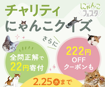 2月22日は猫の日！猫の日を記念して、22円が寄付されるチャリティ