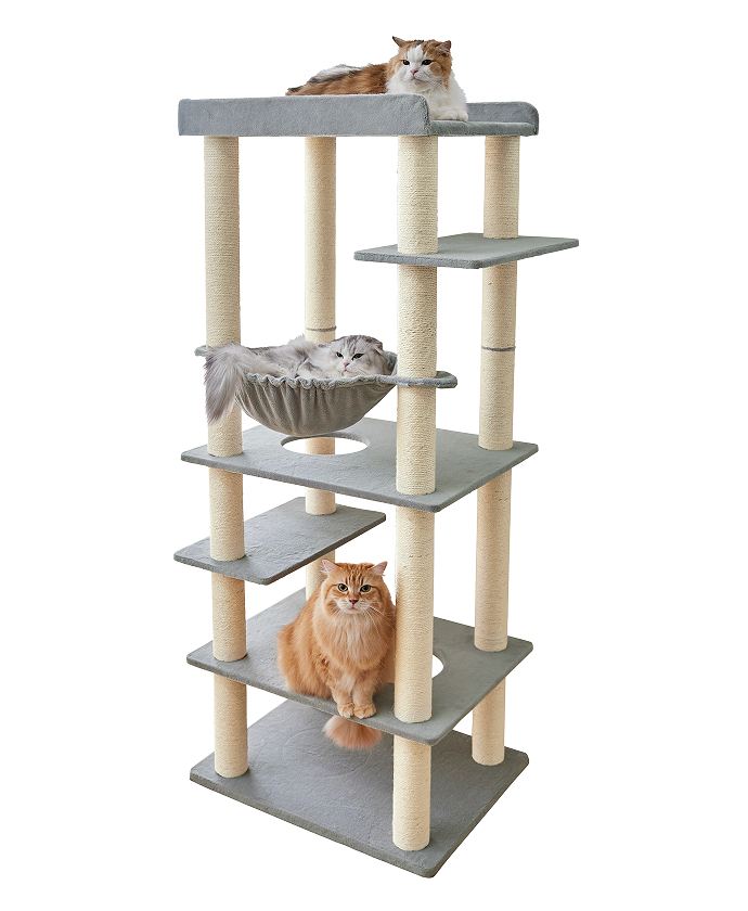 ▲巨大ダブルヘッド アデニア グラウカ ねこちゃん型 大きな天井ベッドのハイタワー（高さ171cm 据え置き型 多頭飼い 大型猫